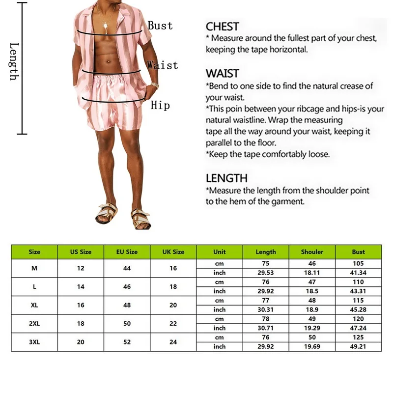 

Fashion Men Striped Sets Shiny Short Sleeve Shirt Elastic Waist Shorts 2 Pieces Streetwear 2021 Men Casual Suits S-5XL