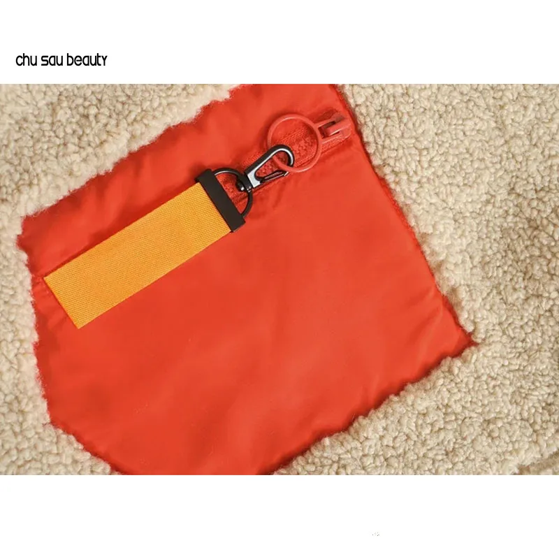 

Women 2021 Fashion Faux Fur Patchwork Padded Jacket Coat Vintage Long Sleeve Zip Pockets Female Outerwear Chic Tops C28