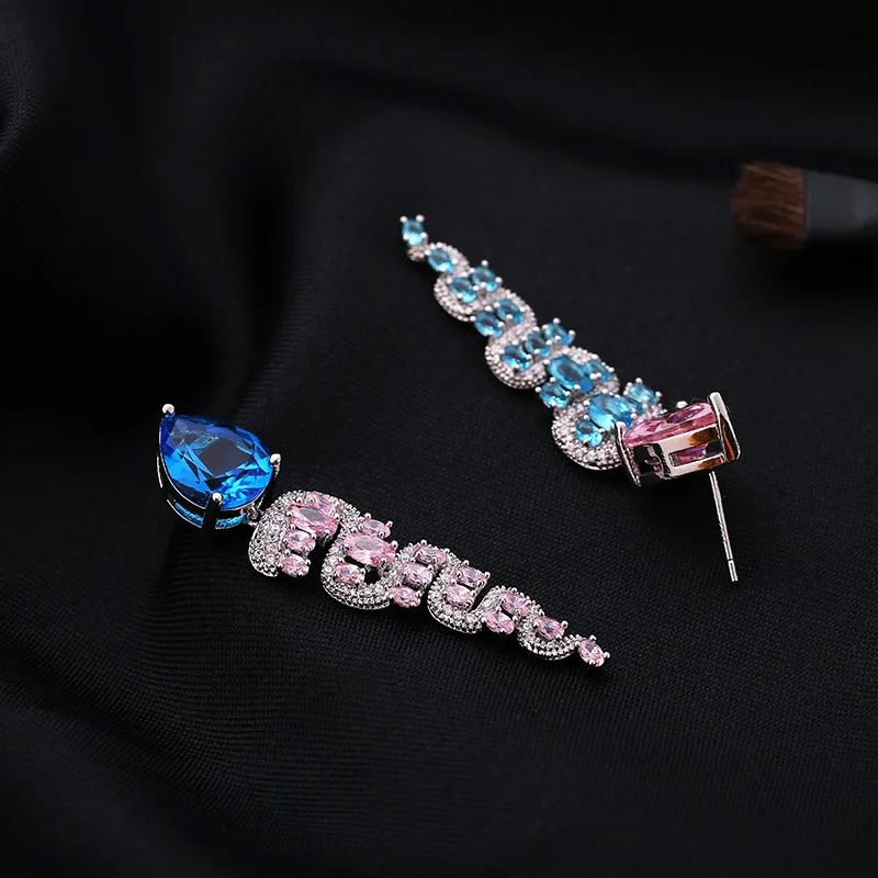 

European and American copper micro-inlaid zircon women's long drop earrings women's earrings funny snake-shaped earrings