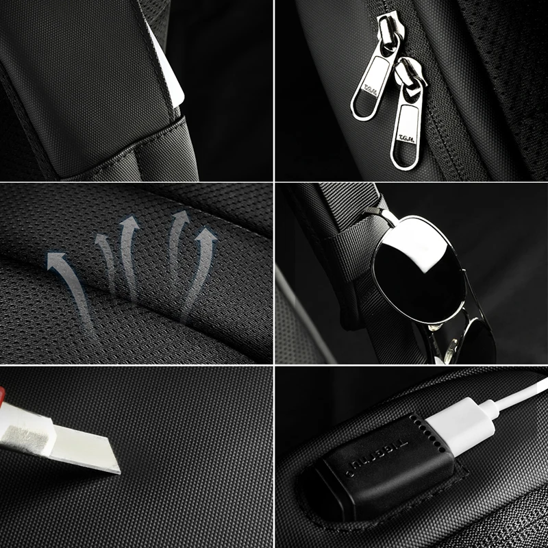 Сумка Tigernu мужская с USB-зарядкой нагрудная Сумочка защитой от брызг и RFID уличные