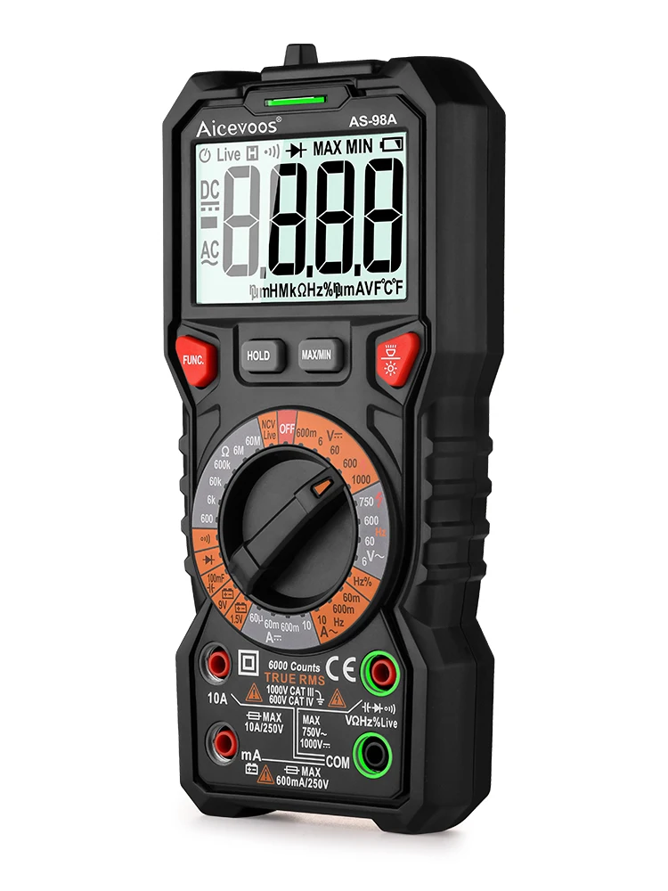 

Electrician Tools Digital True RMS Multimeter Capacitance Diode Battery Voltage Current Ohm Frequency Live Tester LCD Display