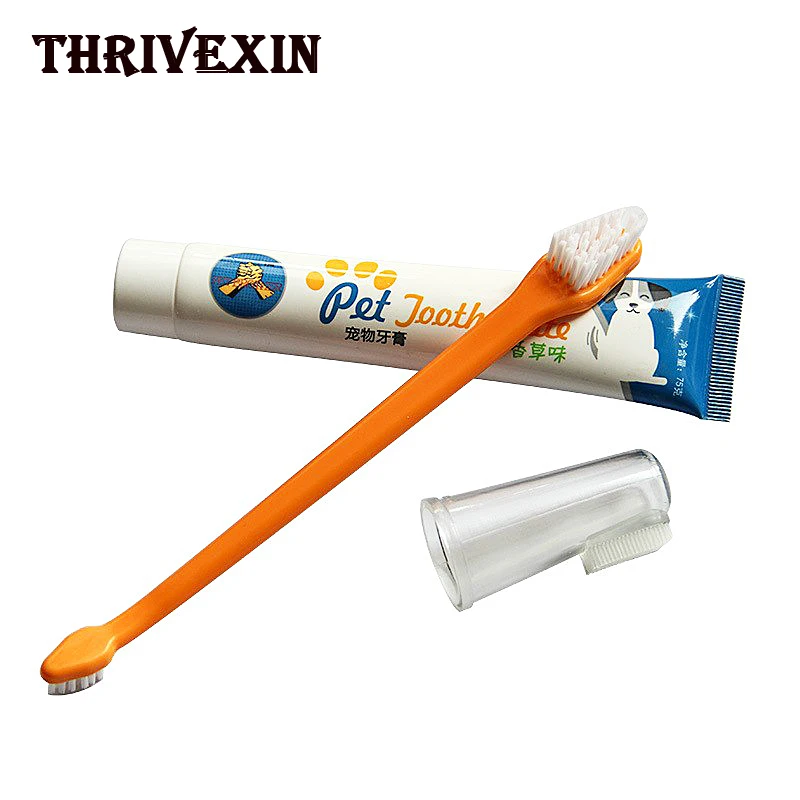 

Dog Toothbrush Toothpaste Kit Pet Tooth Cleaning Brush Double-ended Pets Finger Tooth Back Up Brush Care Set Vanilla/Beef Taste