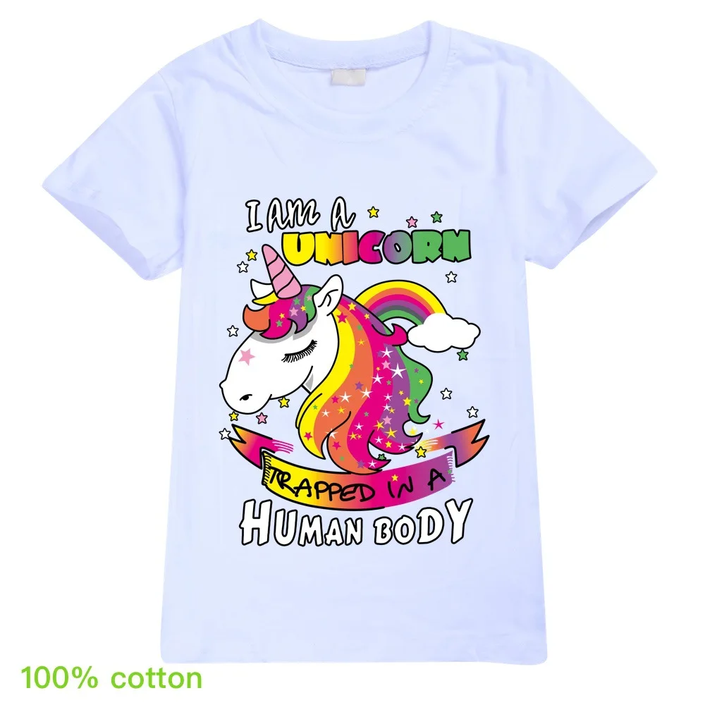 

Рубашка Unicornios в мультяшном стиле для девочек, летняя одежда, детские футболки с коротким рукавом, хлопковые детские топы для мальчиков, одеж...