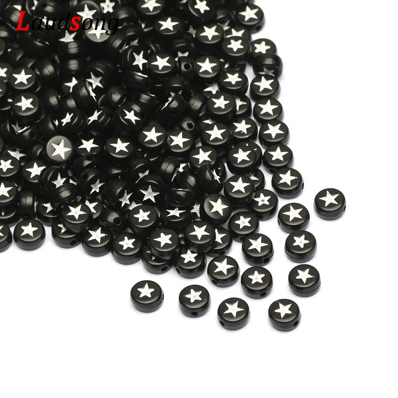 Großhandel 4*7mm Schwarz Stern Buchstaben Acryl Perlen Alphabet Runde Spacer Perlen Für Diy Schmuck Machen Armband liefert – Detail 2
