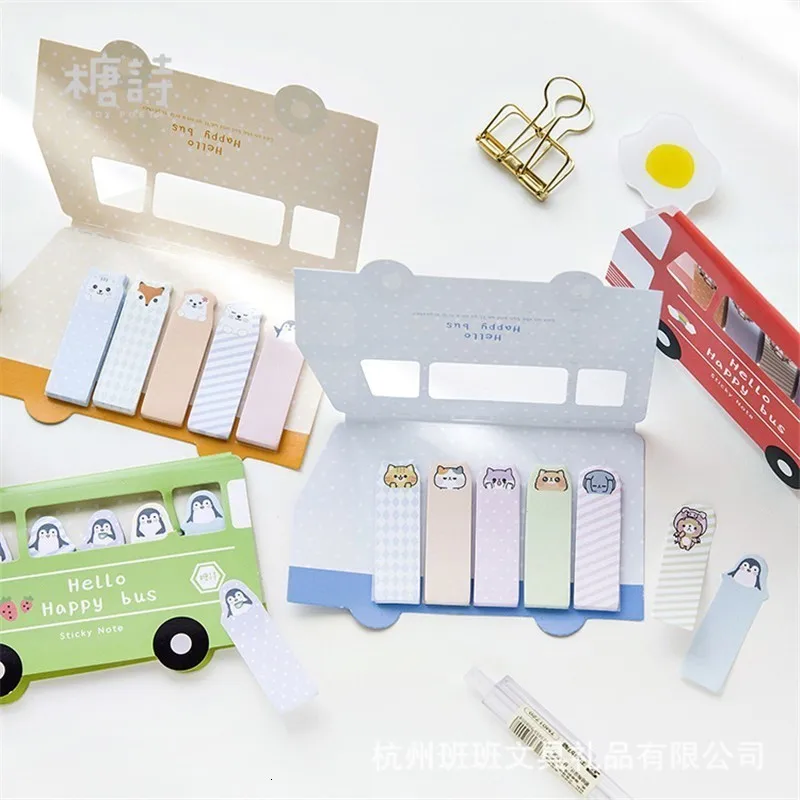 Creative Kawaii Bus Memo Pad Sticky Notes Cute Diary Decoration Planner Stickers Notepad Office School Stationary Supplies 01930