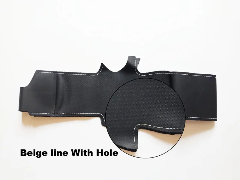 beige line With hole Высокое качество, Воловья кожа, верхний слой, ручная работа, шитье, чехлы на руль, защита для Ford Focus/Kuga - Название цвета: beige line With hole