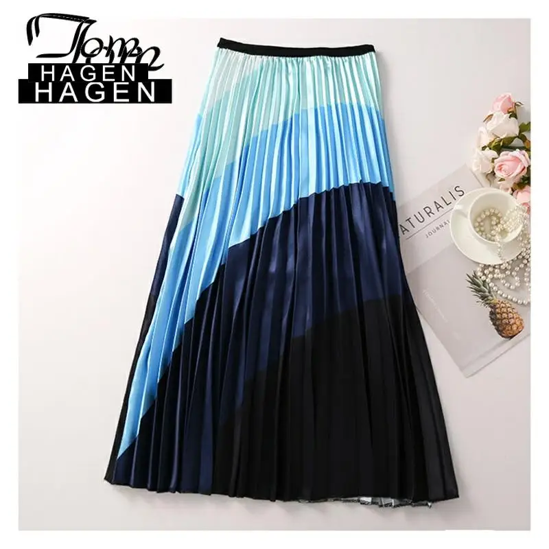 Том Хаген новая модная плиссированная юбка с принтом высокая талия весна лето