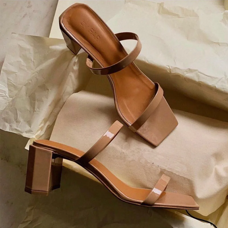 

2021 Summer Slippers Med Heels Party Mules Shoes Ladies New Women Slides Fashion Shoes Female Concise Shoes Ladies Slippers