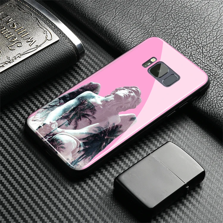 Vaporwave фиолетовый розовый пластырь статуя мягкий силиконовый стеклянный чехол