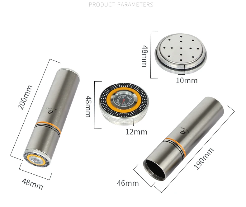 COHIBA Cigar Tube Portable Cigar Humidor Case Box Aluminium Alloy Cigar Accessories Travel with Humidor Humidifier Hygrometer