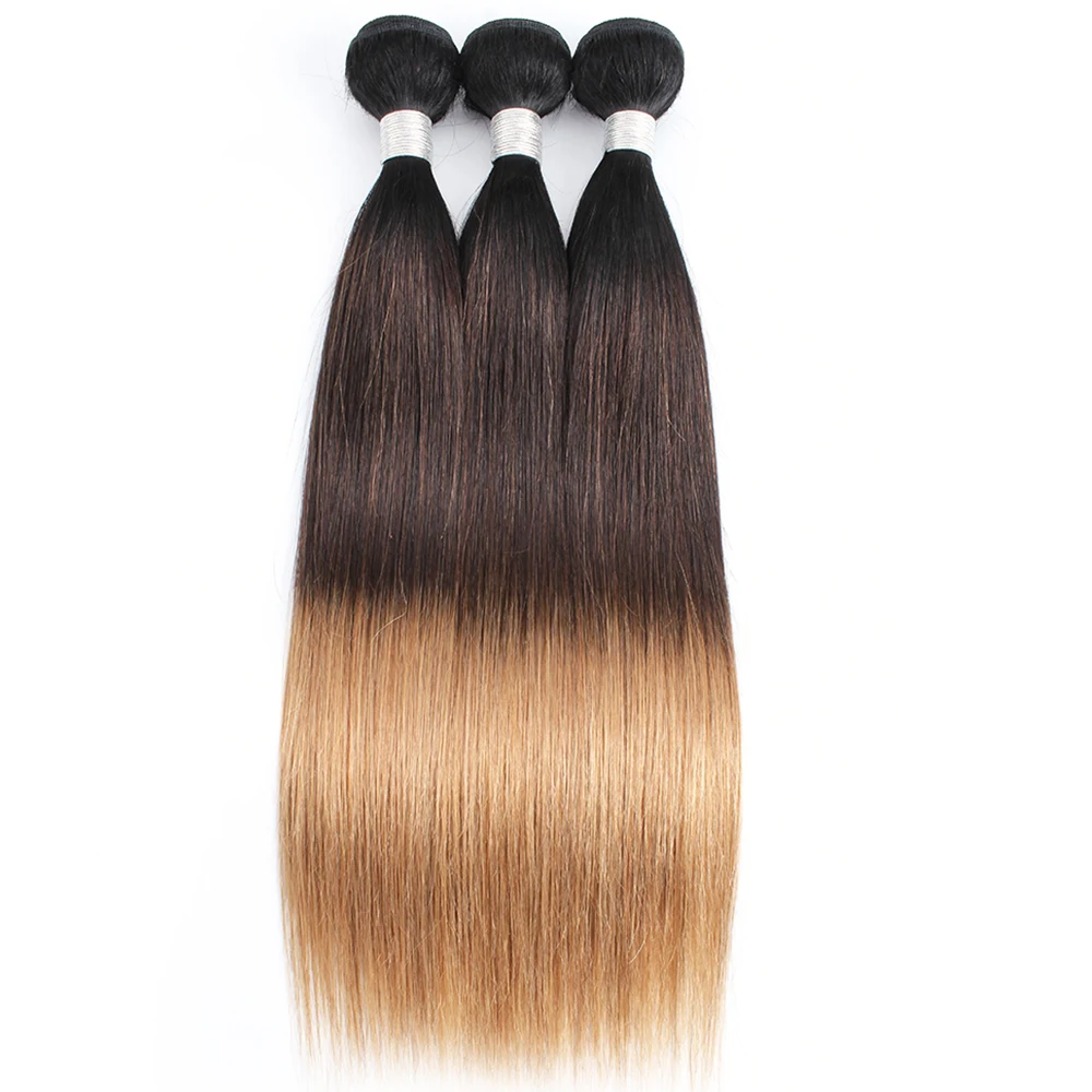 

Kisshair T1B/4/27 straight human hair bundles 3 tone ombre color black brown honey blonde pre-colored Indian human hair