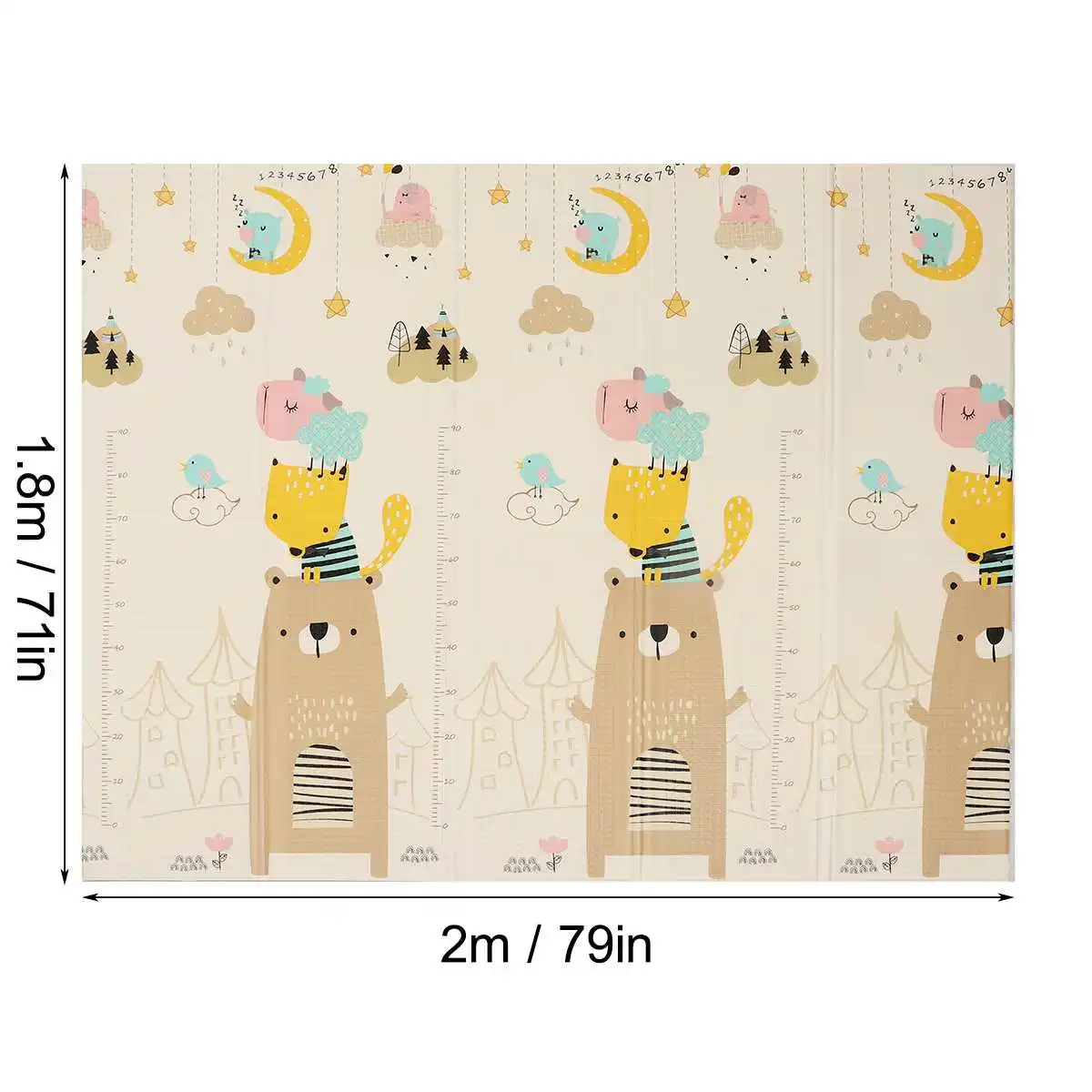 

200X180X1CM Foldable Cartoon Baby Play Mat Double Sides Non-Slip Waterproof Portable Playroom Kid Puzzle Infant Carpet