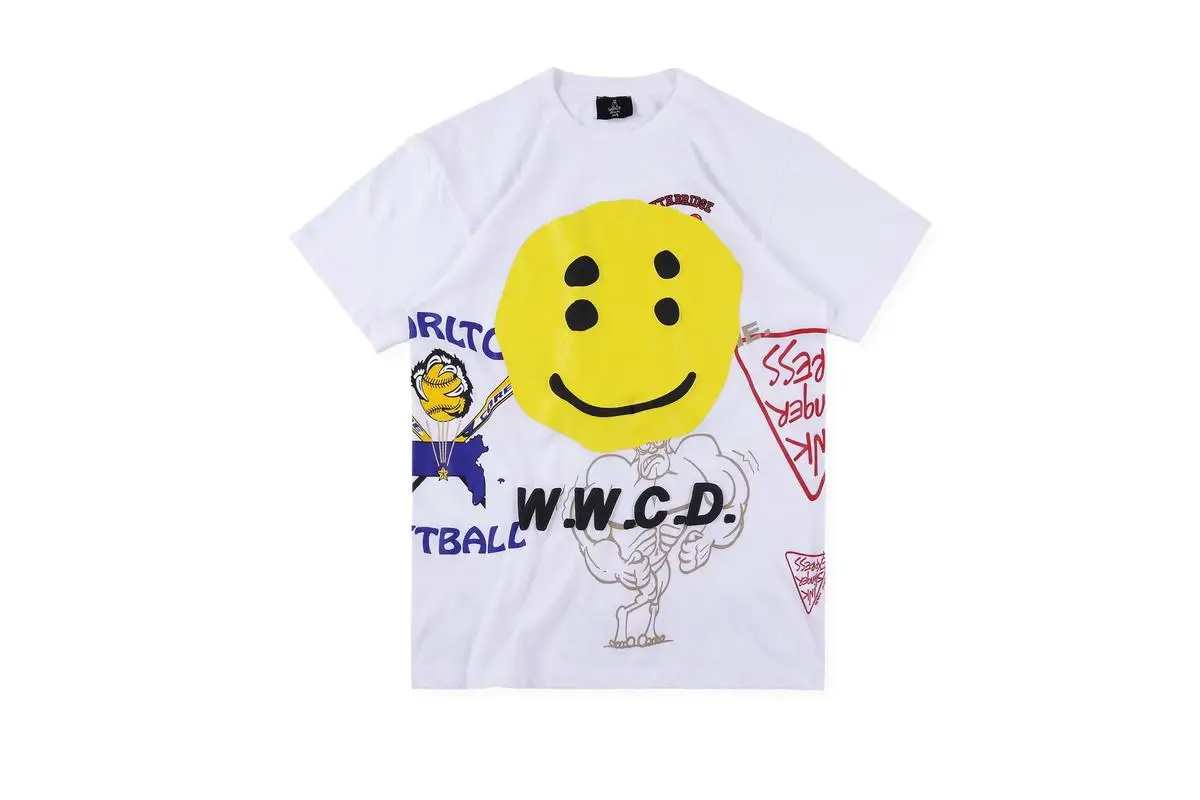 19SS Kanye ASTROWORLD футболка с граффити улыбающееся лицо CPFM.XYZ w. W.C.D футболки мужские