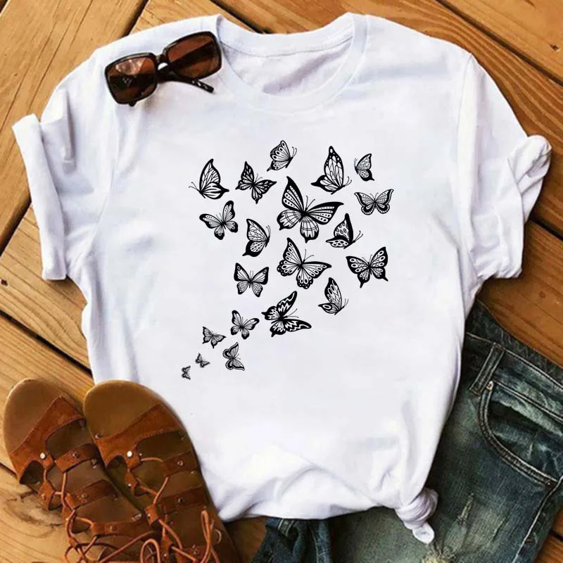 

Harajuku Women Tshirt Cartoon Fashion Butterfly Graphic Printed Ladies T Shirt Women Shirts Summer Top Streetwear Female Clothes