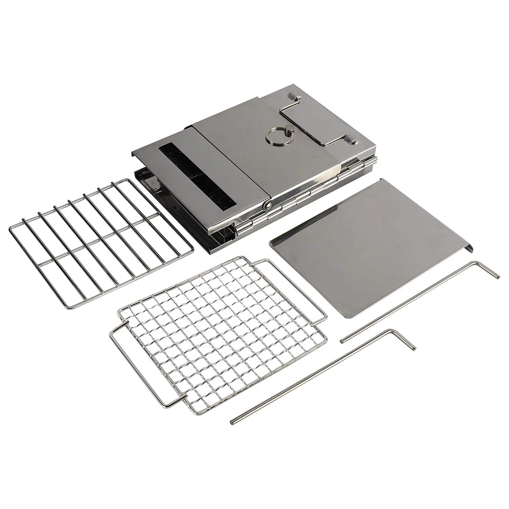 

Outdoor Camping Stove Stainless Steel Cooking Equipment Portable Folding Wood Stove with Grills Hiking Fishing BBQ Accessories