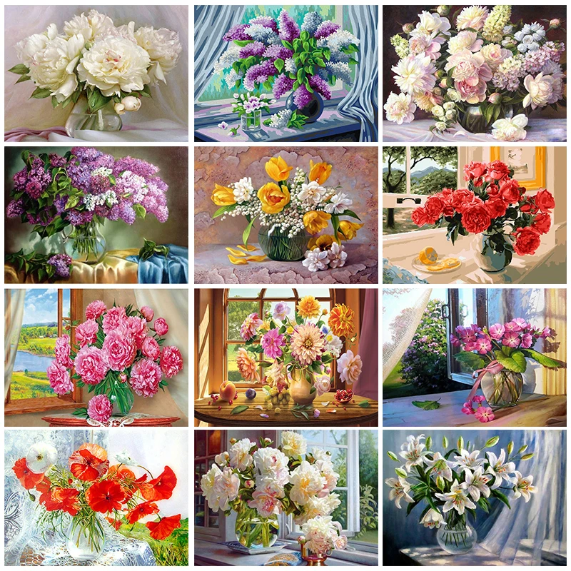 

GATYZTORY Flowers DIY Painting By Numbers HandPainted Oil Painting Artwork Canvas Colouring Home Decor Unique Gift Fun at Home