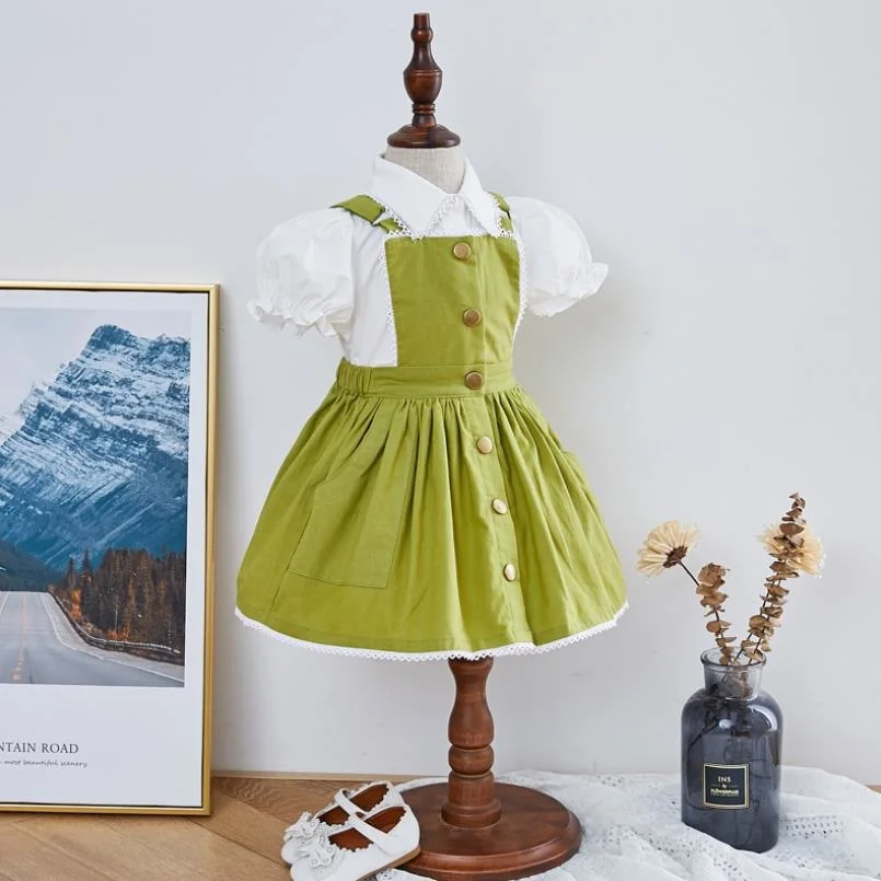 

2 шт., детские кружевные рубашки и платье на бретельках