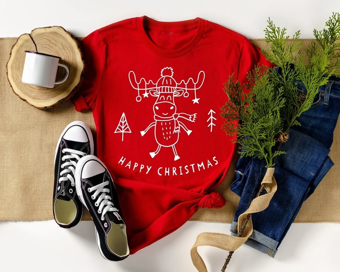 

Happy Christmas Shirt, Christmas Gift, Xmas Deer Shirt, Xmas Costume, Cute Christmas Shirt, Christian Christmas-R886