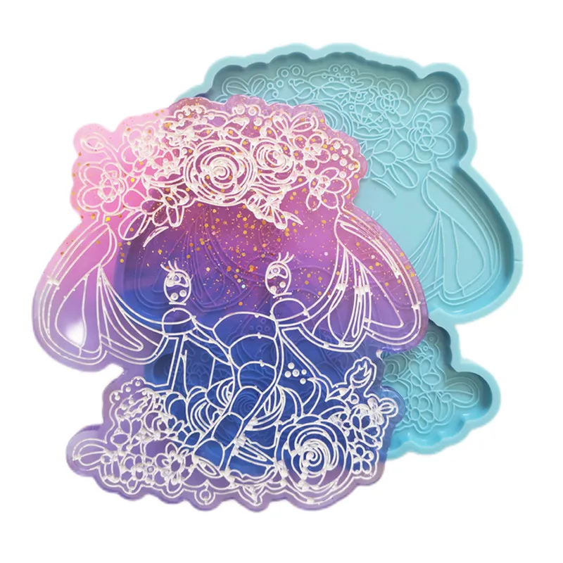 

Flower Girl Elephant Tray Epoxy Resin Mold Coaster Silicone Mould DIY Crafts