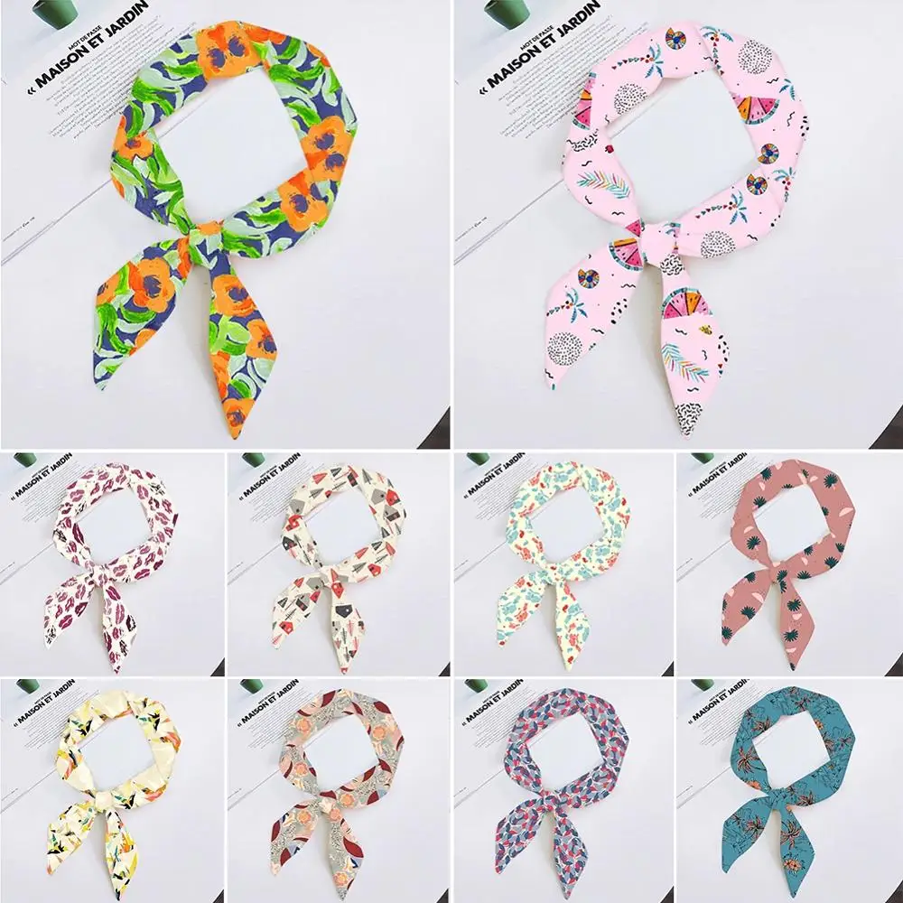 

Retro Flower Stripe Style Ladies Small Silk Scarf Minimalist Stylish Mutiple-Function Long Ribbons