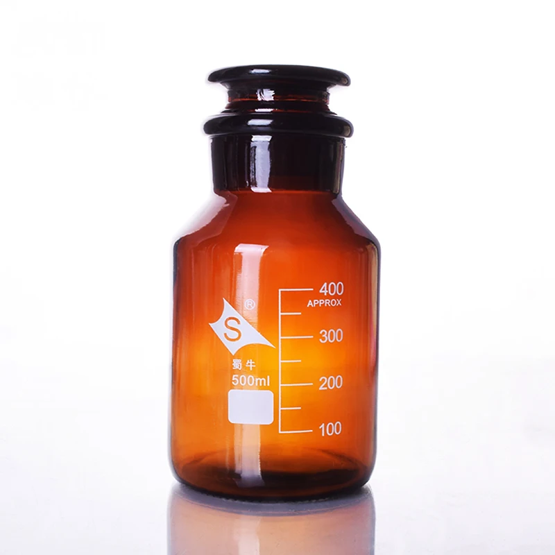 Brown reagent bottle,wide mouth,amber,Brown ordinary glass,Normal glass,Capacity 500ml,Graduation Sample Vials