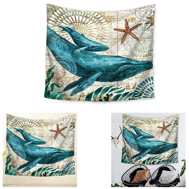 

FQYL морской гобелен с изображением Кита Морская жизнь в богемном стиле гобелен настенный художественный Декор пляжные Скатерти