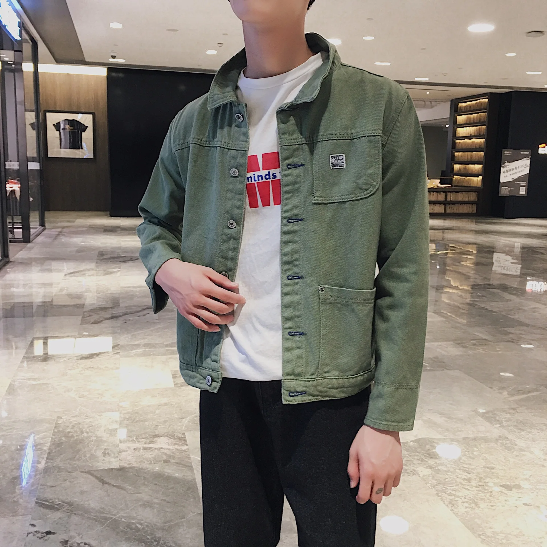 

Spring and autumn Japanese retro Harajuku bf wind tooling denim jacket male Korean style trendy handsome ripped jacket top
