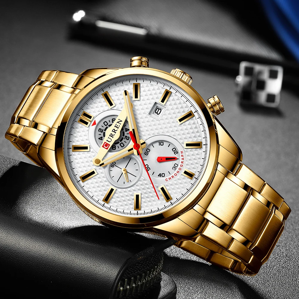 Роскошные Брендовые повседневные спортивные золотые наручные часы CURREN