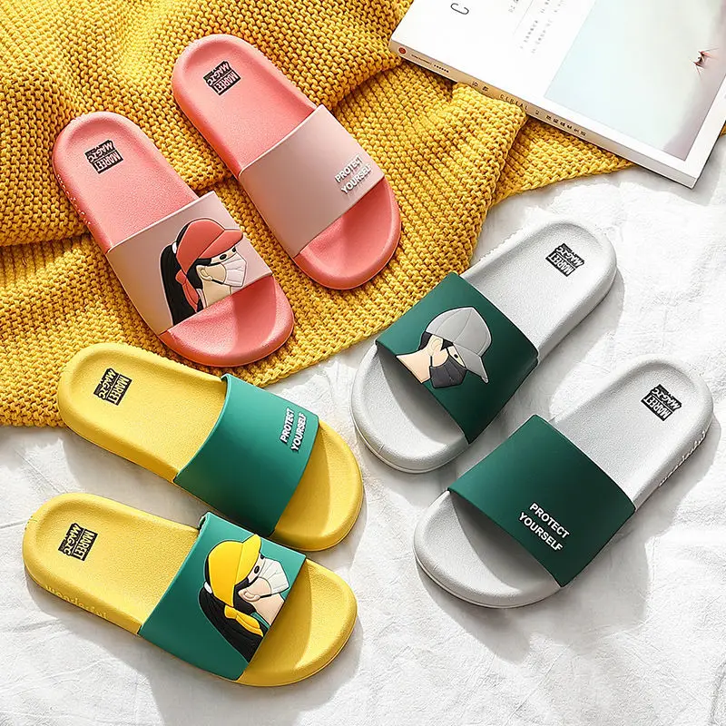 

2021 Slippers men's summer indoor household thick soled lovers' home bath antiskid bathroom soft soled net red slippers women's