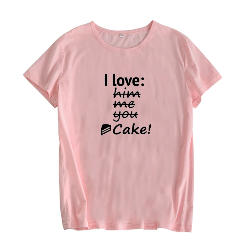 Черно белые футболки из хлопка женские топы Забавные с надписью I love Cake женская