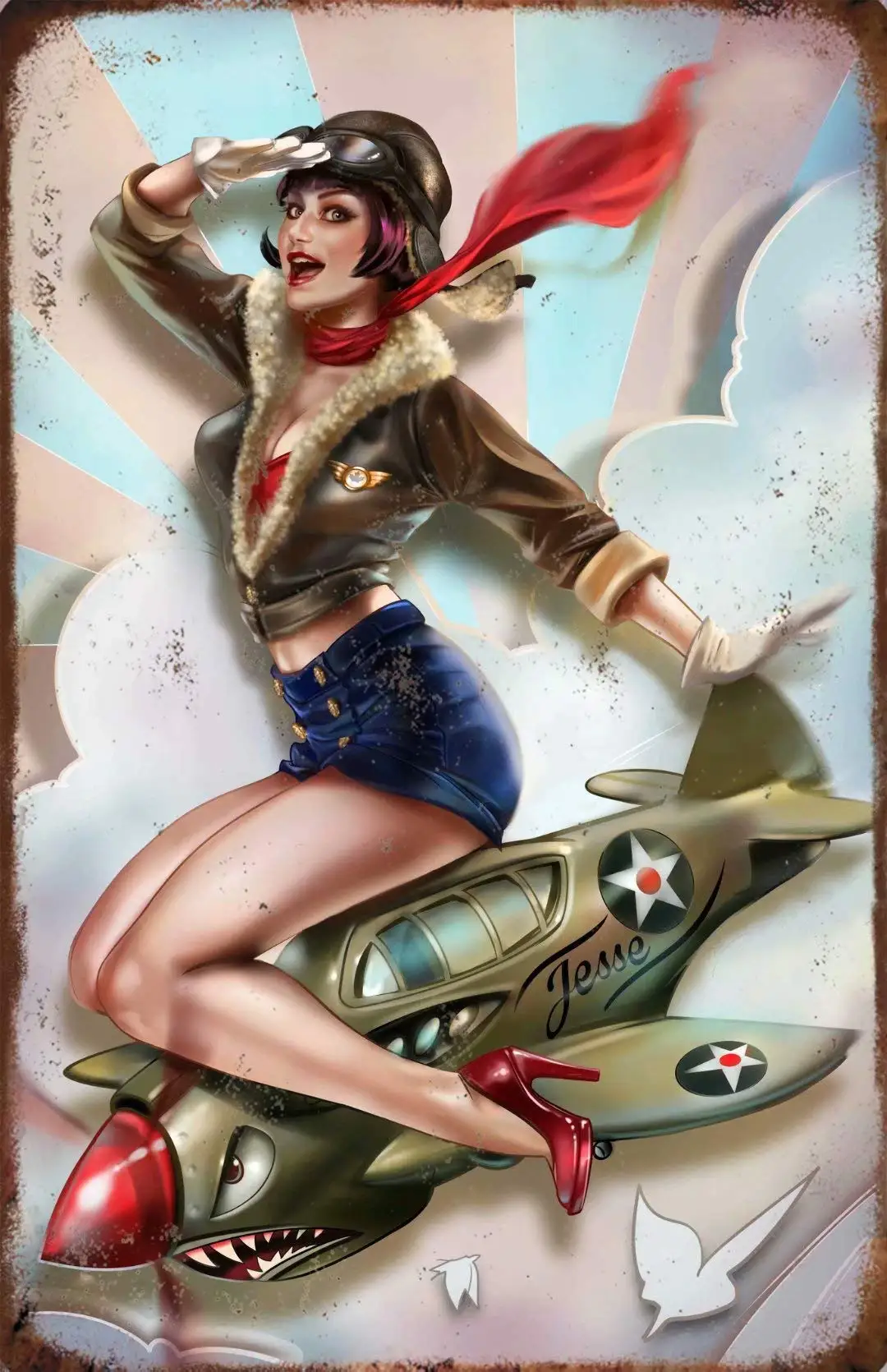 

WWII Doodle Airplane Sexy Beauty Pilot 8x12 Vintage Military Sign Metal Plaque Decor Sign Home Man Cave Decor Metal Tin Sign
