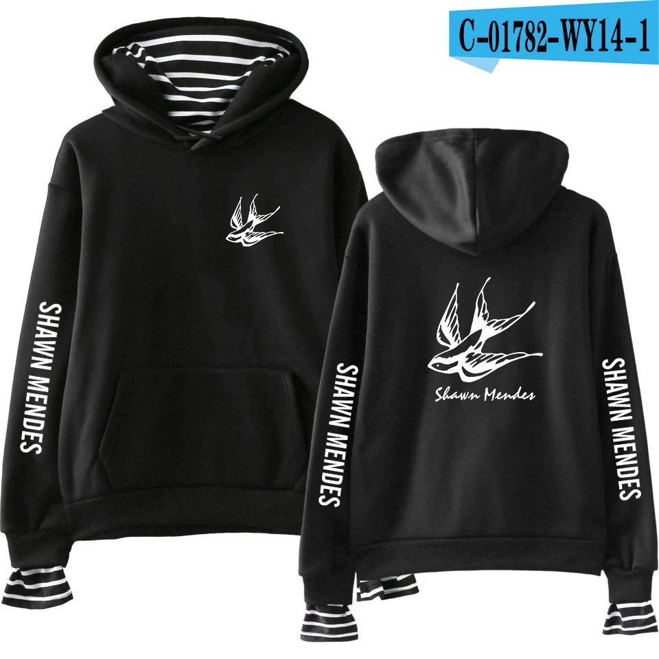 New shawn mendes Fake Two Pieces Hoodies Men/Women Autumn Winter Fashion Casual Sweatshirt Shawn Mendes Hip Hop Hoodie - Цвет: Black