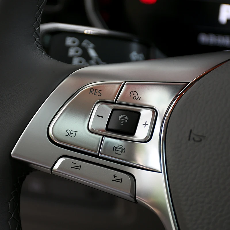 

4pcs Chrome Car Steering Wheel Panel Sticker Buttons Cover Moulding Trim for Volkswagen Touareg 2019 2020 Styling