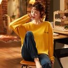 Женская милая одежда для сна, модная весенняя Милая домашняя пижама с принтом и длинными рукавами, хлопковый топ, длинные штаны, одежда для сна