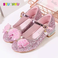childrens princess shoes girls high heels spring and autumn new sequin leather kids shoes non slip girls shoes pink silver blue