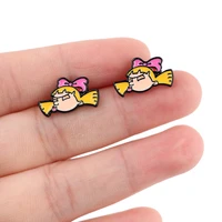 dz2320 anime icons korea studs earrings for womans stainless steel piercing korea earrings cool enamel jewelry girls for gifts