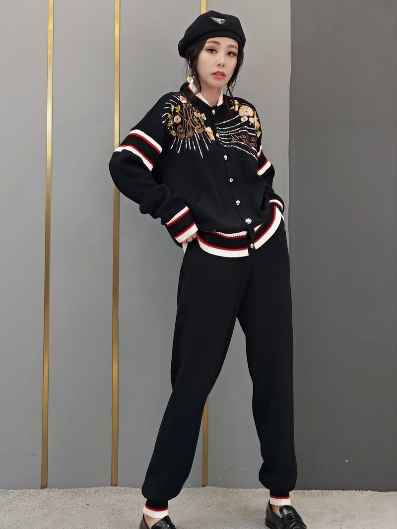 

2020Fashionable casual knit suit female spring autumn new high-quality suit personality sweater coat+casual pants two-piece suit