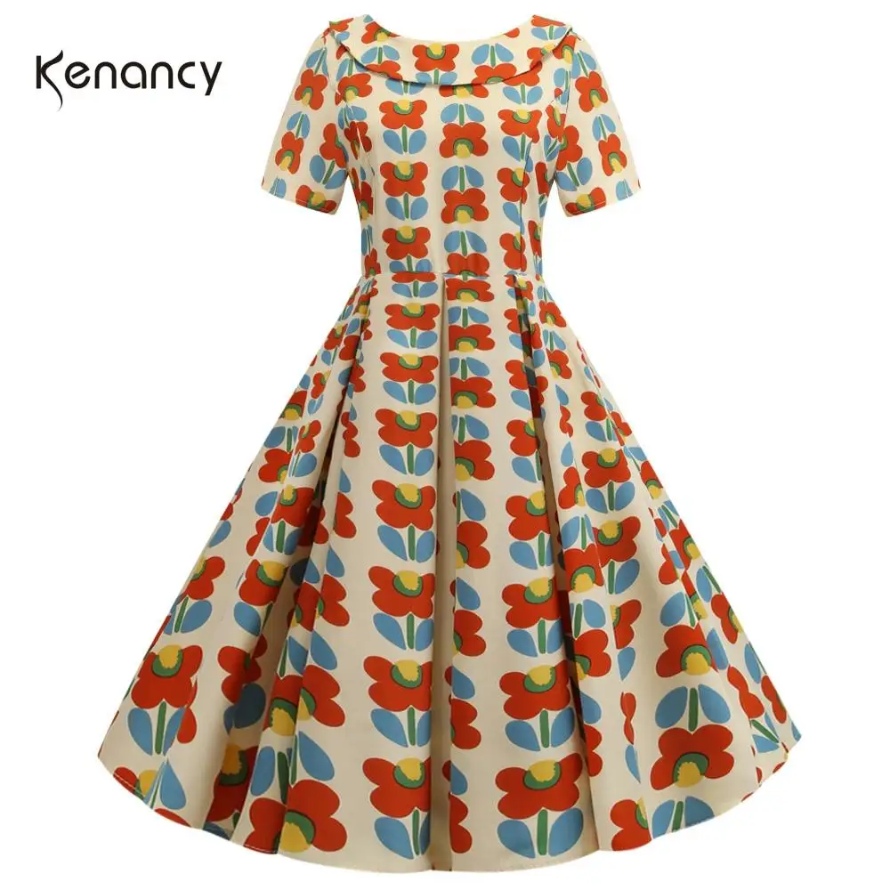 Женское винтажное платье Kenancy в стиле ретро с цветочным принтом и короткими