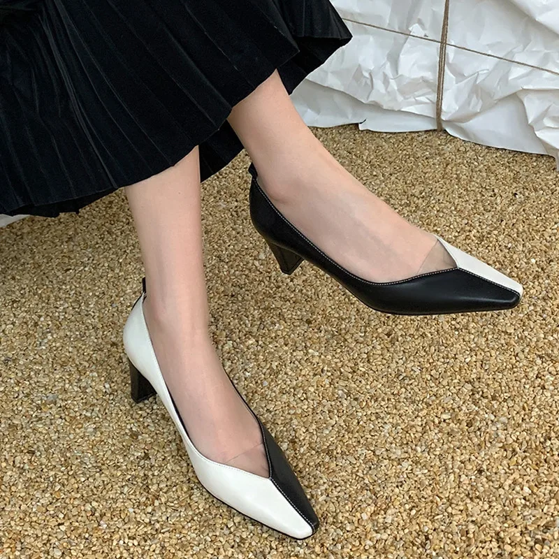 

Asumer 2021 New Arrive Genuine Leather Shoes Women Pumps Mixed Colors Spring Summer High Heels Single Shoes Women Party Shoes