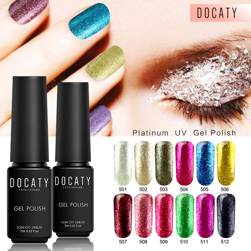 Docaty Платиновый Гель лак для ногтей супер блестящий эффект цветной фольга Chorme