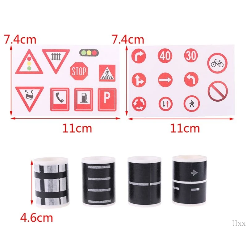 

New 6pcs/set Road Railway Tape Sticker Creative Novelty Traffic Sign Model Car Image