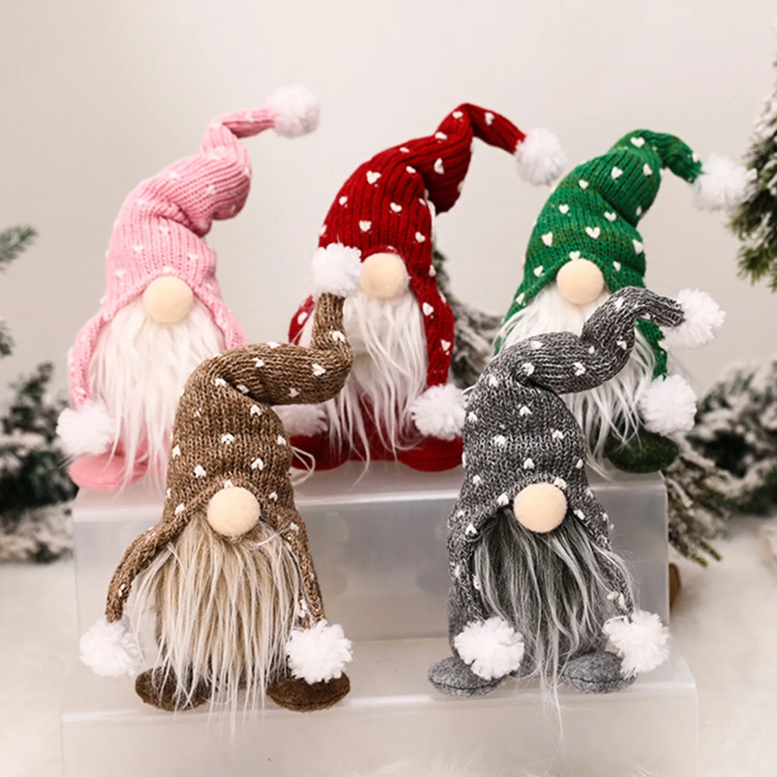 Christmas Decoration Supplies Creative Forest Man Knitted Hat Sitting Doll With Hands Christmas Tree Mini Little Doll #35