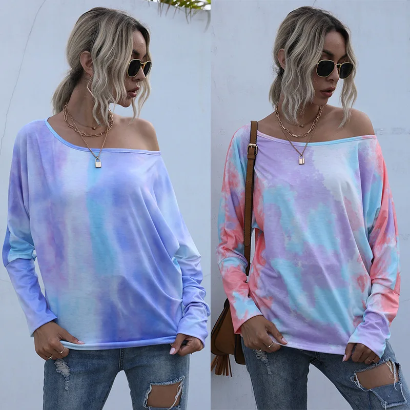 

New Arrival Women T-shirts Autumn 2020 Casual Print O-neck Batwing Sleeves Loose Tops Women