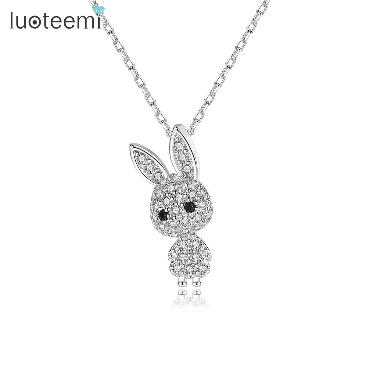 

LUOTEEMI Cute Rabbits Pendant Necklace Small Cubic Zircon Paved Animal Fashion Jewellery for Women Girlfriend Dating Party Gifts