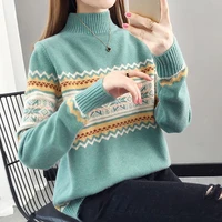 winter thickened half turtleneck sweater womens fallwinter 2021 new loose jacquard knitted sweaters striped sweater