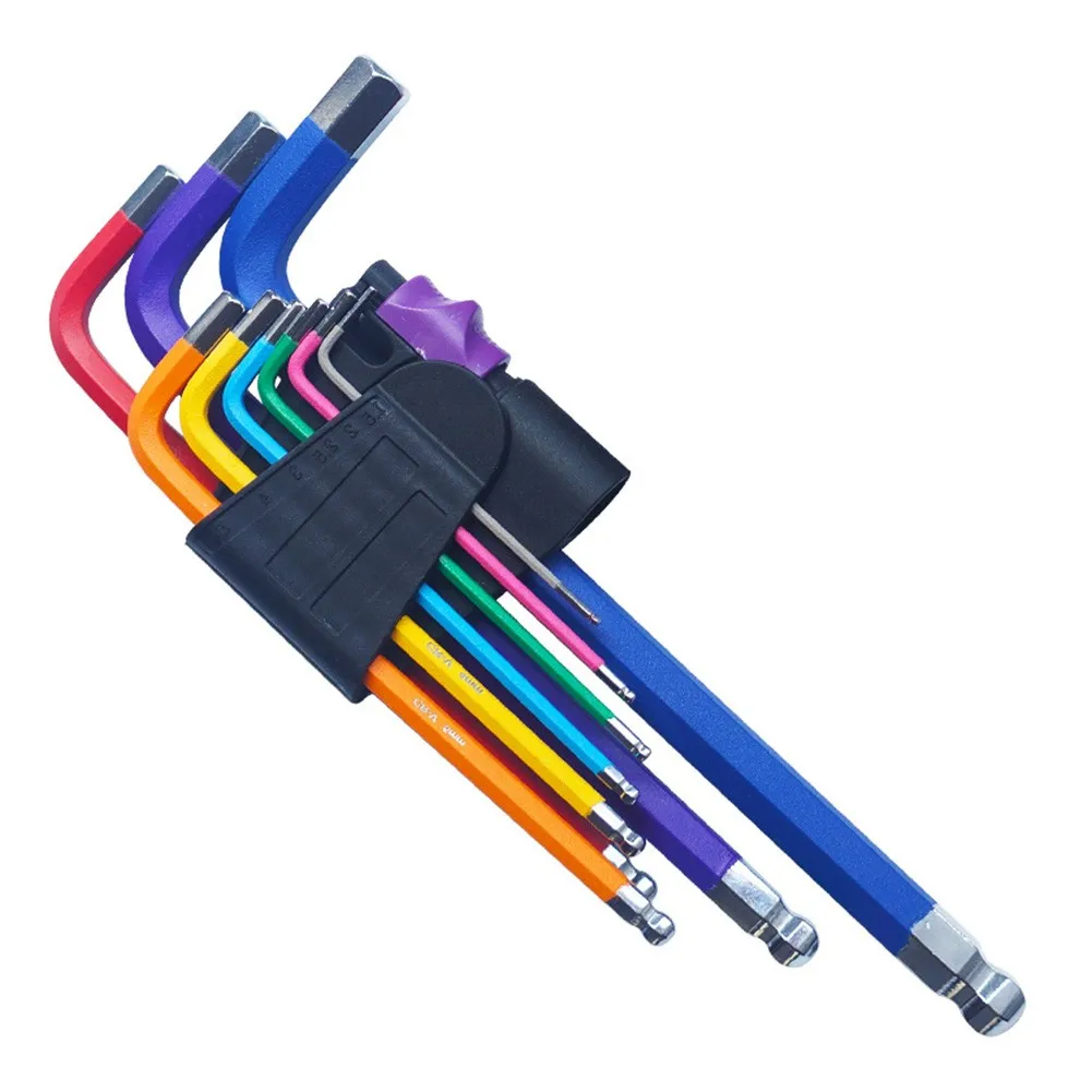 

9Pcs Colored Coded Ball-End L Hex Allen Key Metric Wrench Spanner Set Torque Long Metric With Sleeve Bicycle Hand Repair Tools