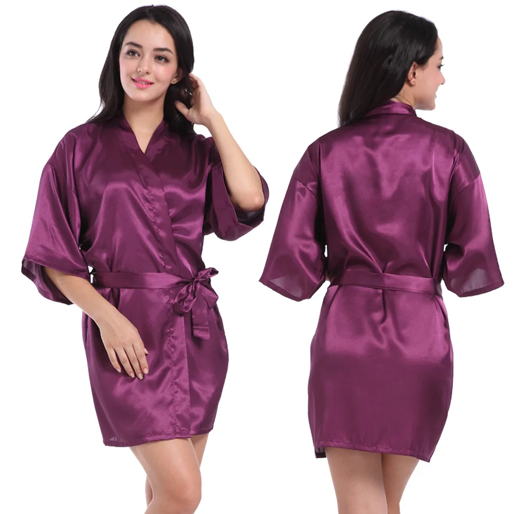 Purple back name Индивидуальный Логотип Weddin Дата имя искусственный шелк кимоно халат для женщин Свадебные невесты халаты девичник свадебная одежда - Цвет: Purple back name
