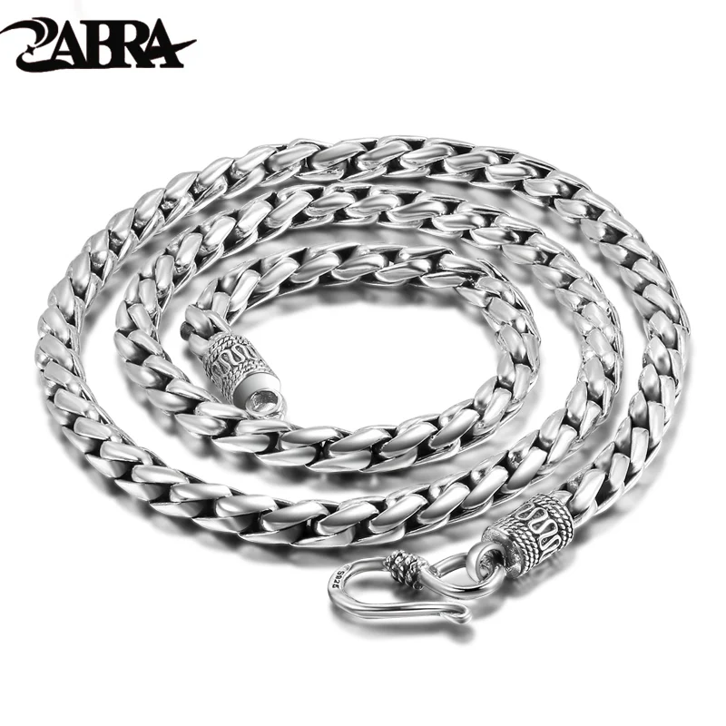 

ZABRA Solid 925 Sterling Silver Vintage Long Chain Necklaces for Men 55/60/65 Steampunk Retro Rock Fashion Man Sterling Jewelry