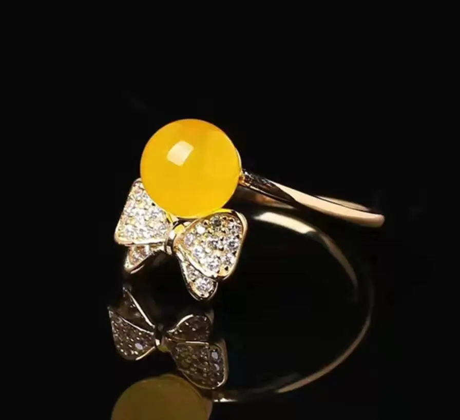18K bag gold and silver 7mm natural yellow beeswax live ring