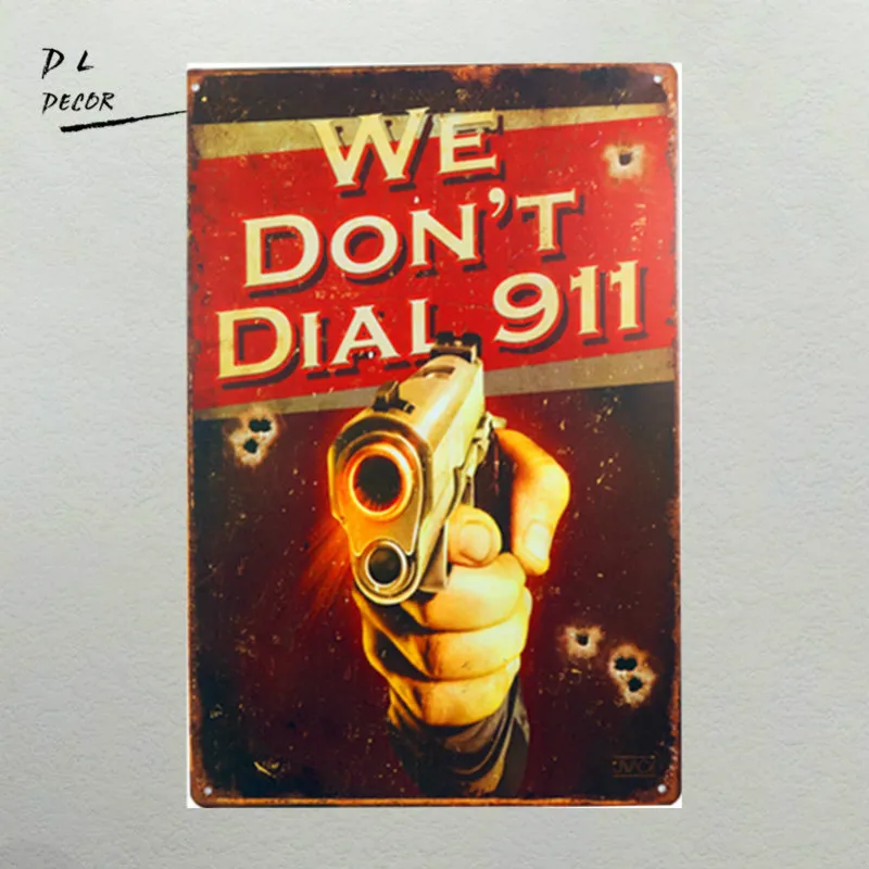 DL No TRESPASS Sign We't Dial 911 Hand Gun розничный магазин Business Outdoor Hanging Sign|decorative decorative|decoration